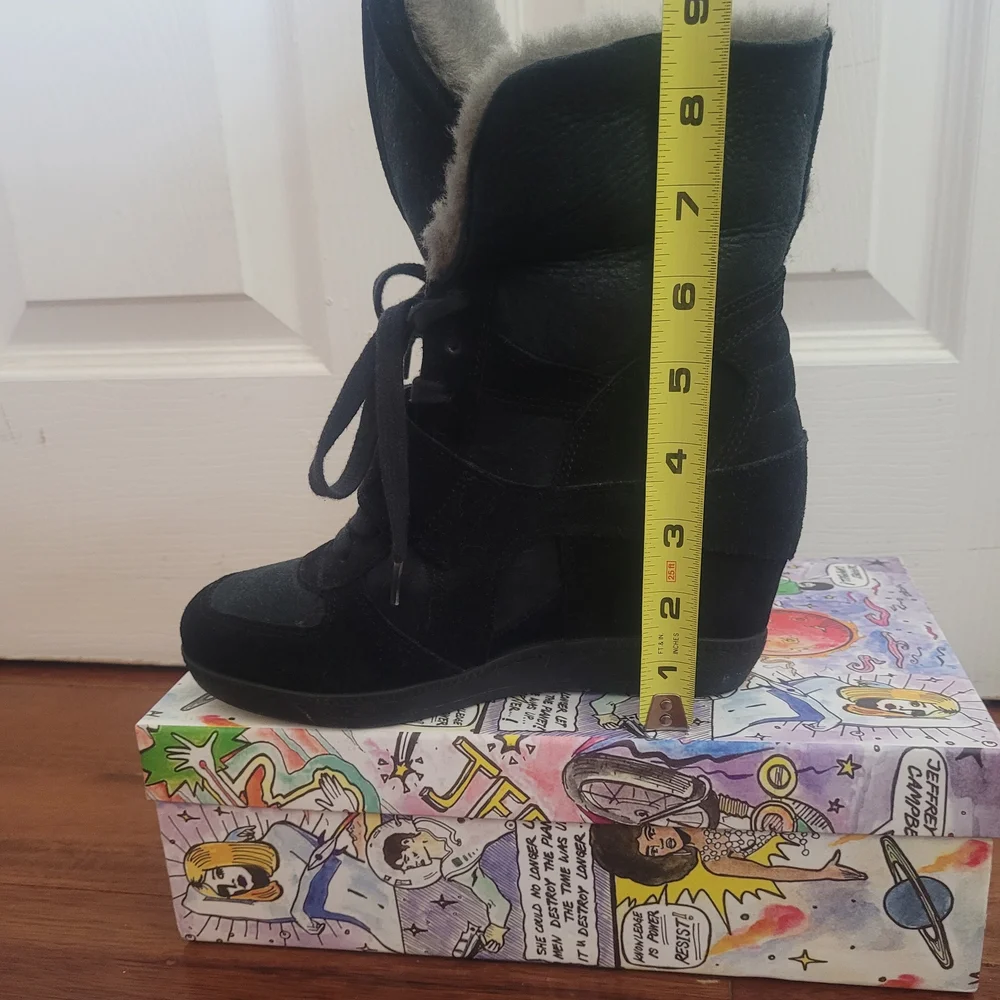 Ash Black Shearling Wedge Boots - Picture 11 of 12